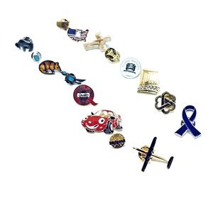 Hat Lapel Pins Lot Vintage 16 Western USA Transportation Crosses Miscellaneous